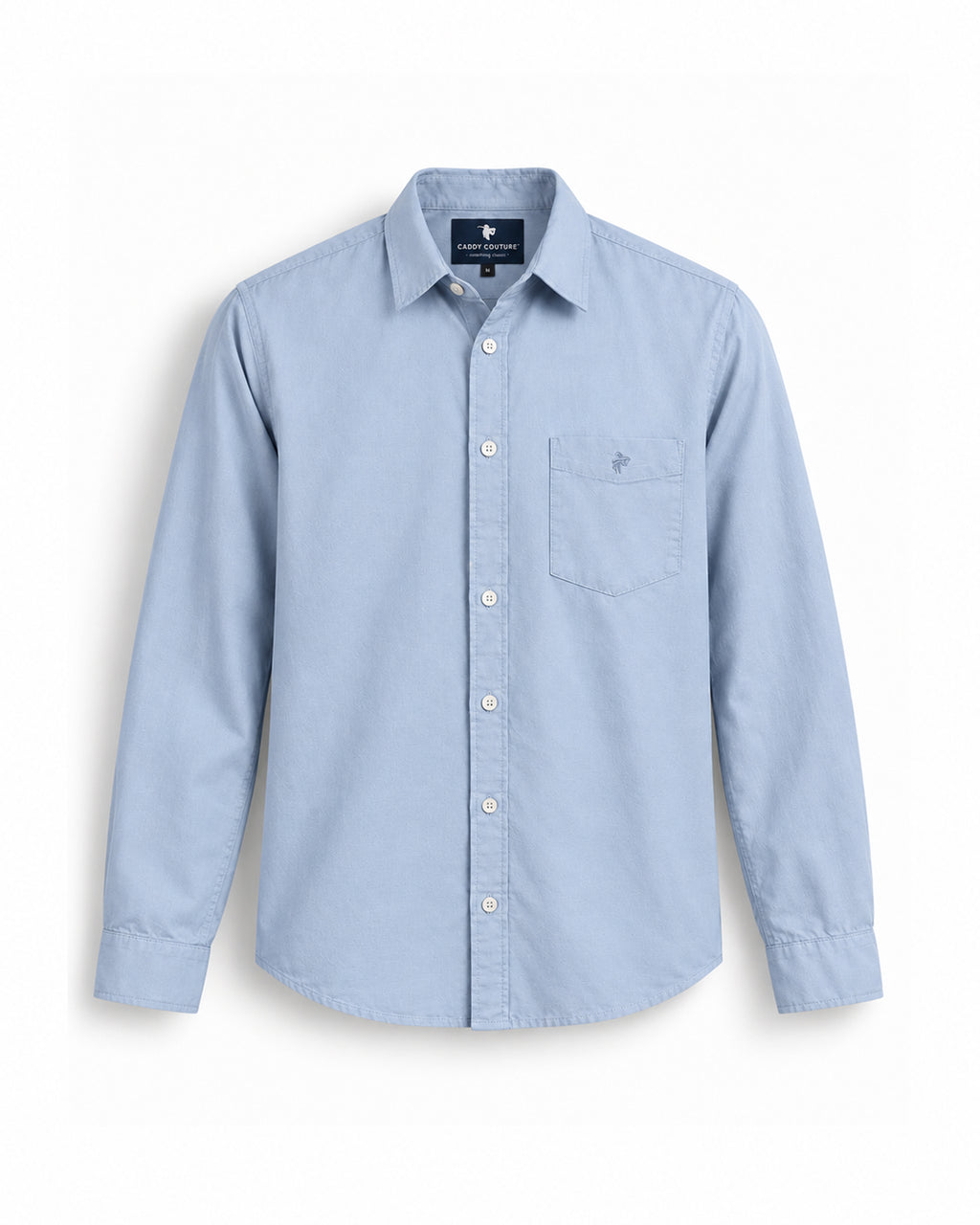 Caddy Couture Cotton Linen Blend Shirt in Light Blue, front product view