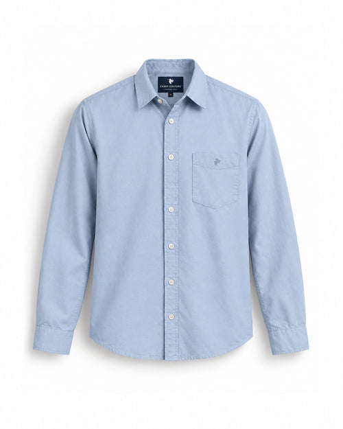 Caddy Couture Cotton Linen Blend Shirt in Light Blue, front product view