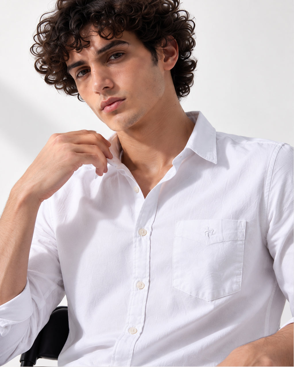 Caddy Couture Oxford Cotton Shirt in White, upper-body model view