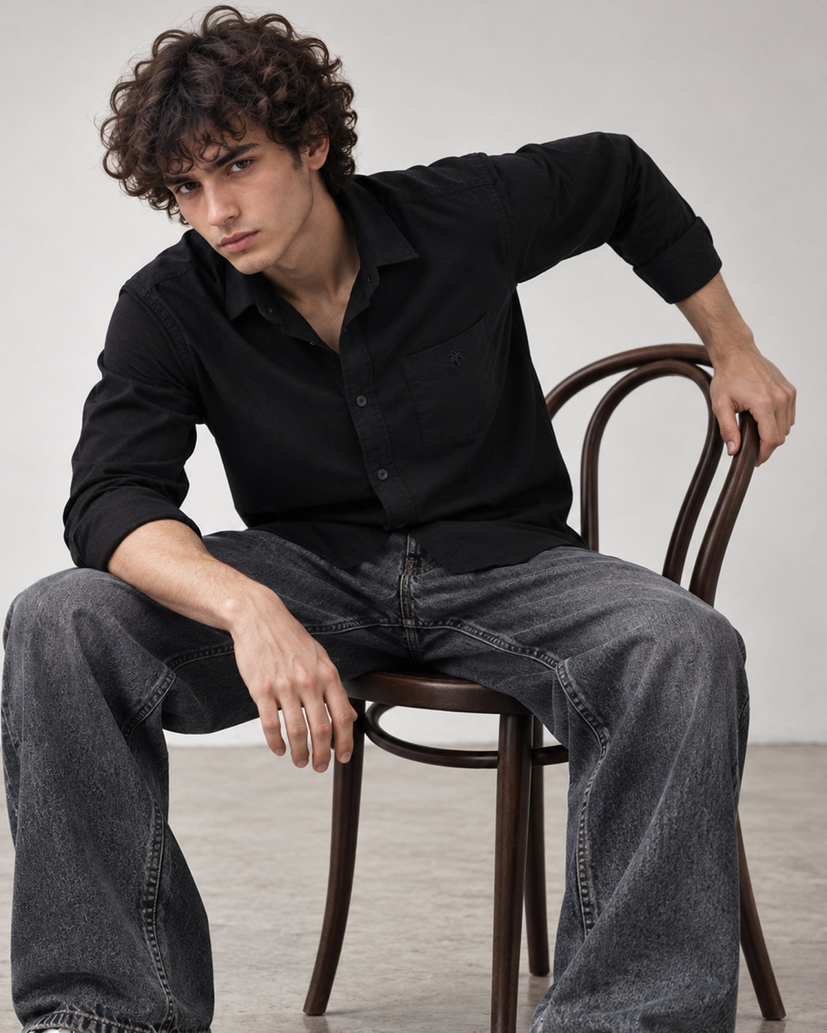 Caddy Couture Oxford Lycra Shirt in Black, seated model view