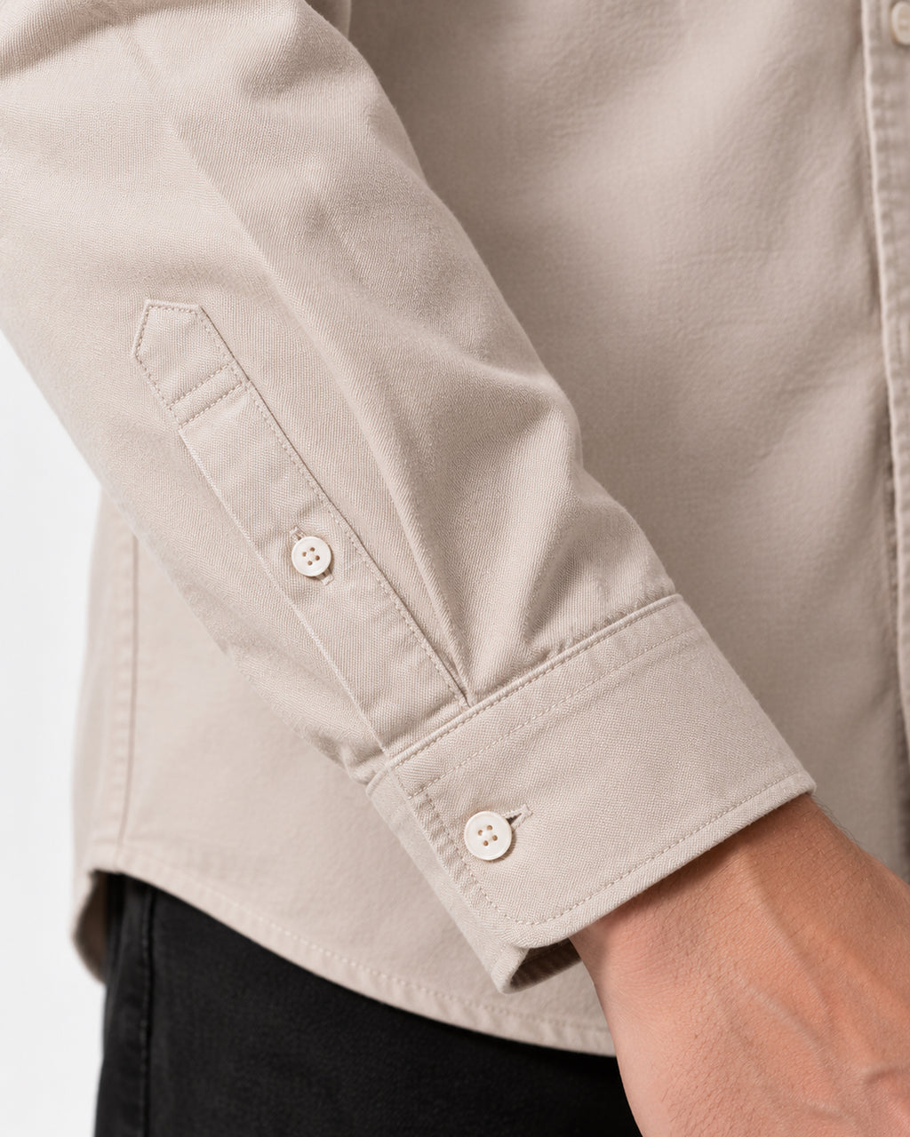 Caddy Couture Oxford Cotton Shirt in Beige, sleeve and cuff detail