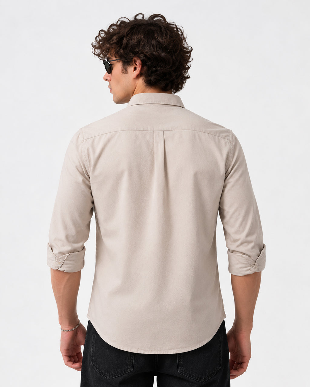 Caddy Couture Oxford Cotton Shirt in Beige, back model view