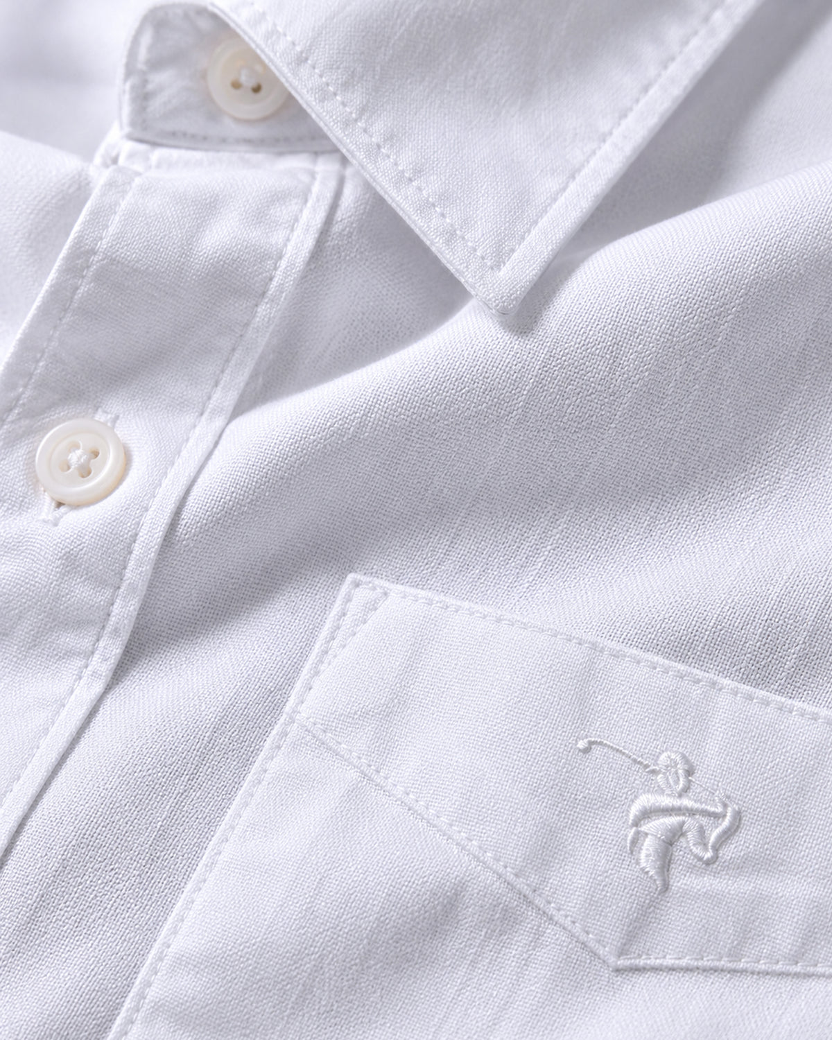 Caddy Couture Oxford Cotton Shirt in White, collar and pocket detail