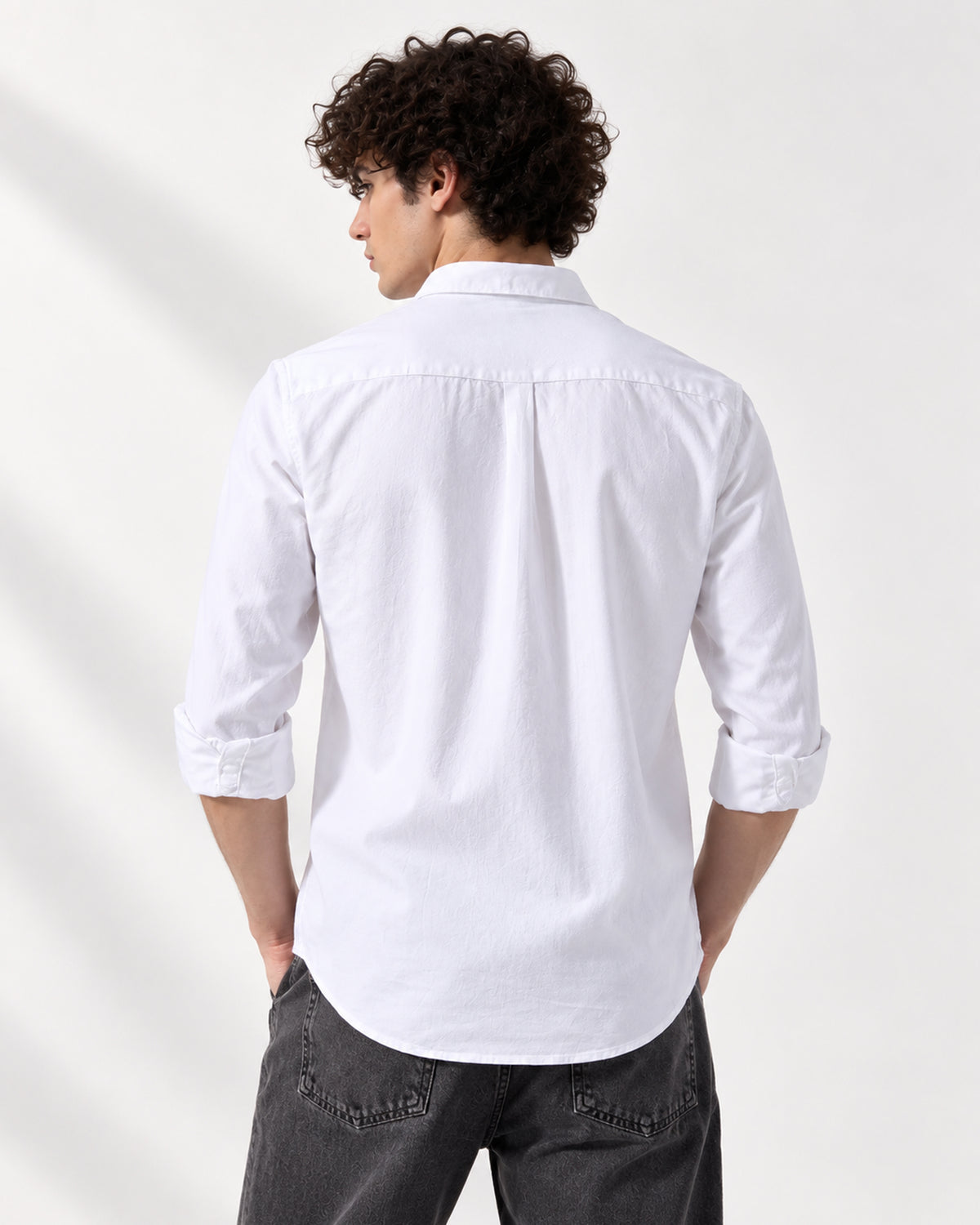Caddy Couture Oxford Cotton Shirt in White, back model view