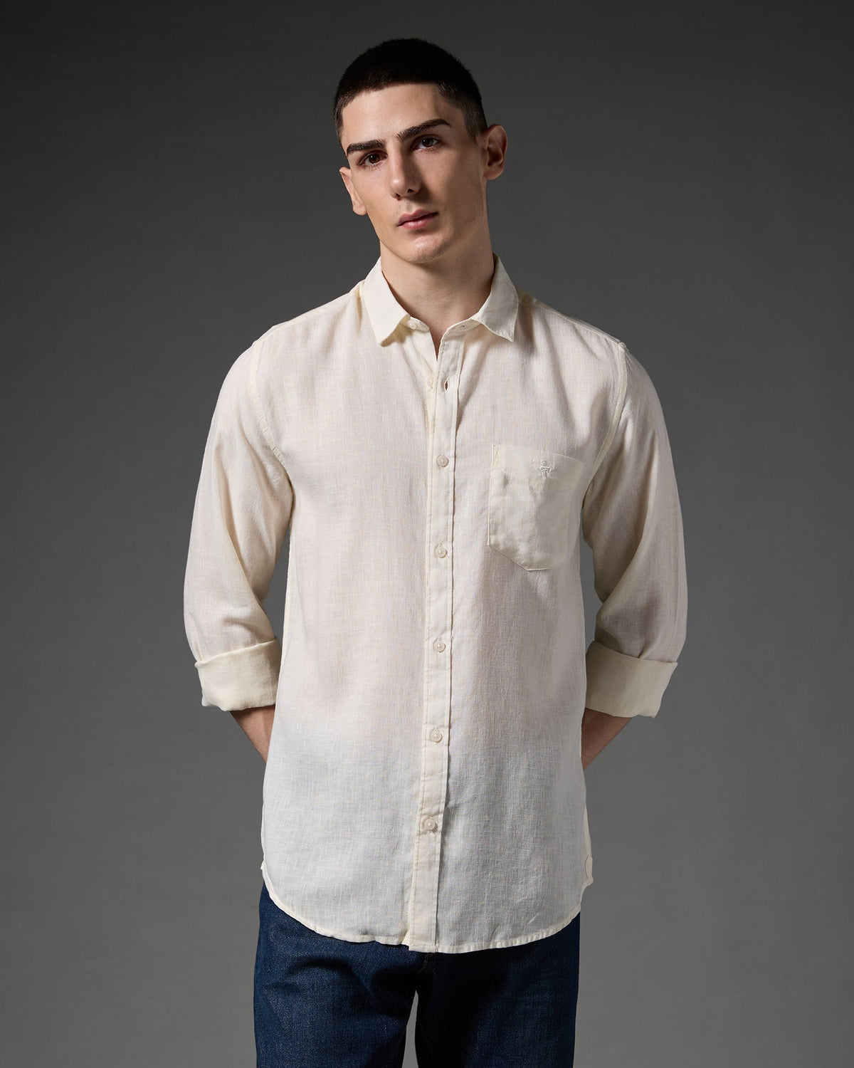 Pure Linen Shirt – Light Grey – alternate angle | Caddy Couture
