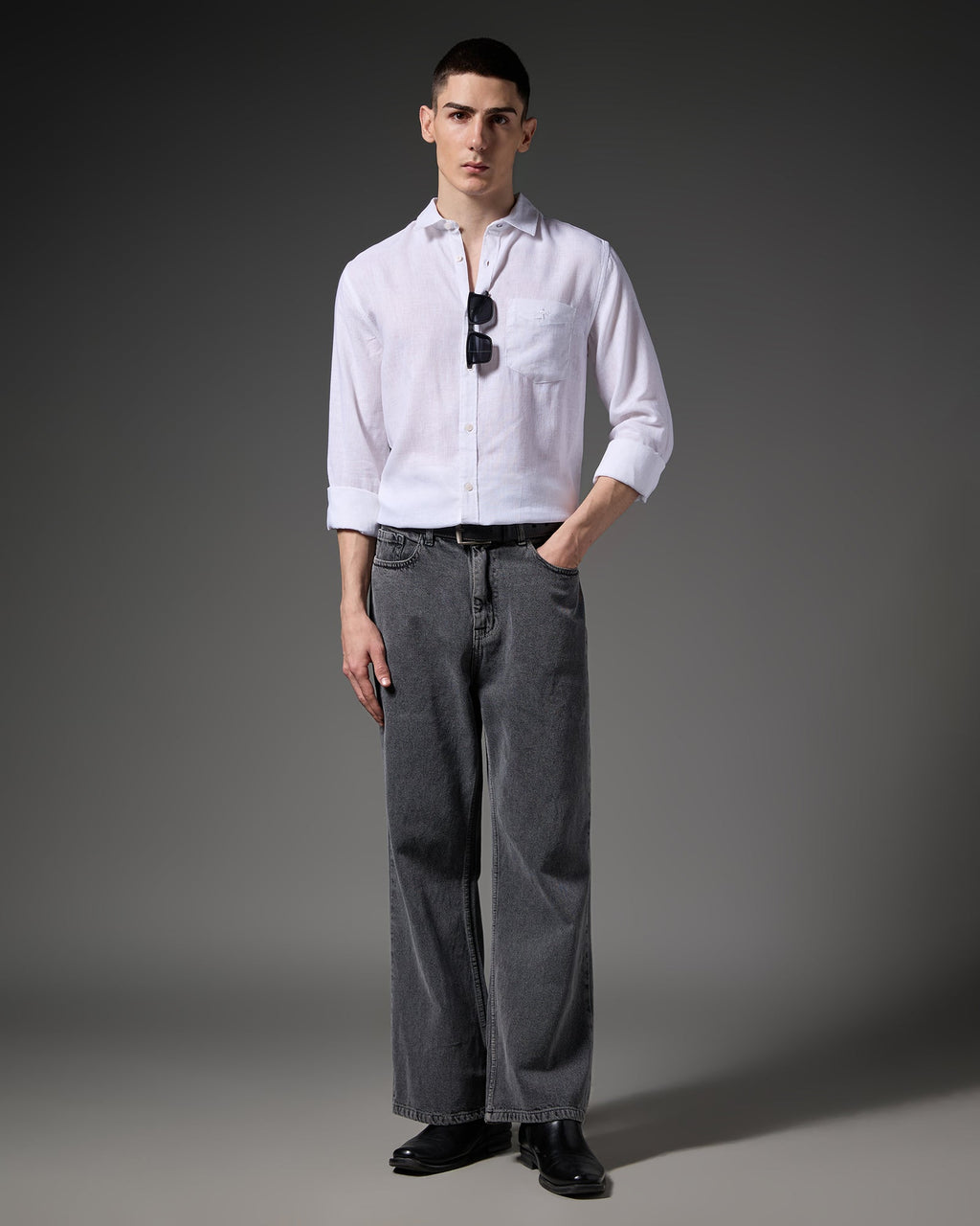 Pure Linen Shirt – White – editorial view | Caddy Couture
