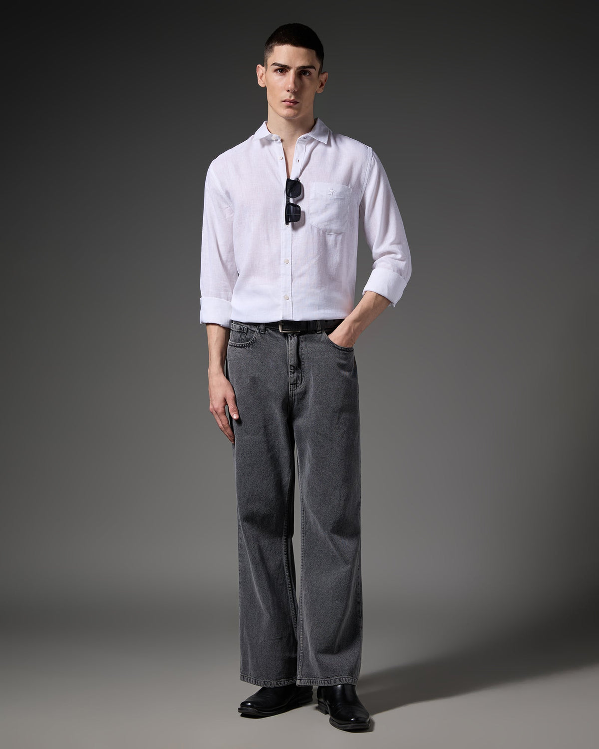 Pure Linen Shirt – White – editorial view | Caddy Couture