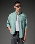 Cotton Linen Blend Shirt – Mint Green – alternate angle | Caddy Couture