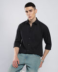 Cotton Linen Blend Shirt – Black – fit view | Caddy Couture