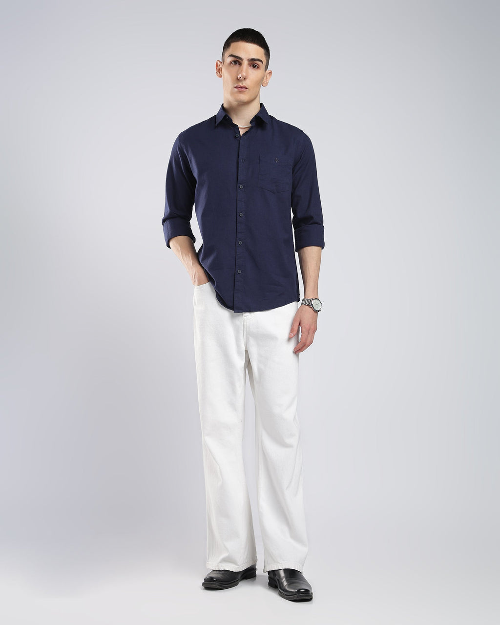 Oxford Cotton Shirt – Blue – detail view | Caddy Couture