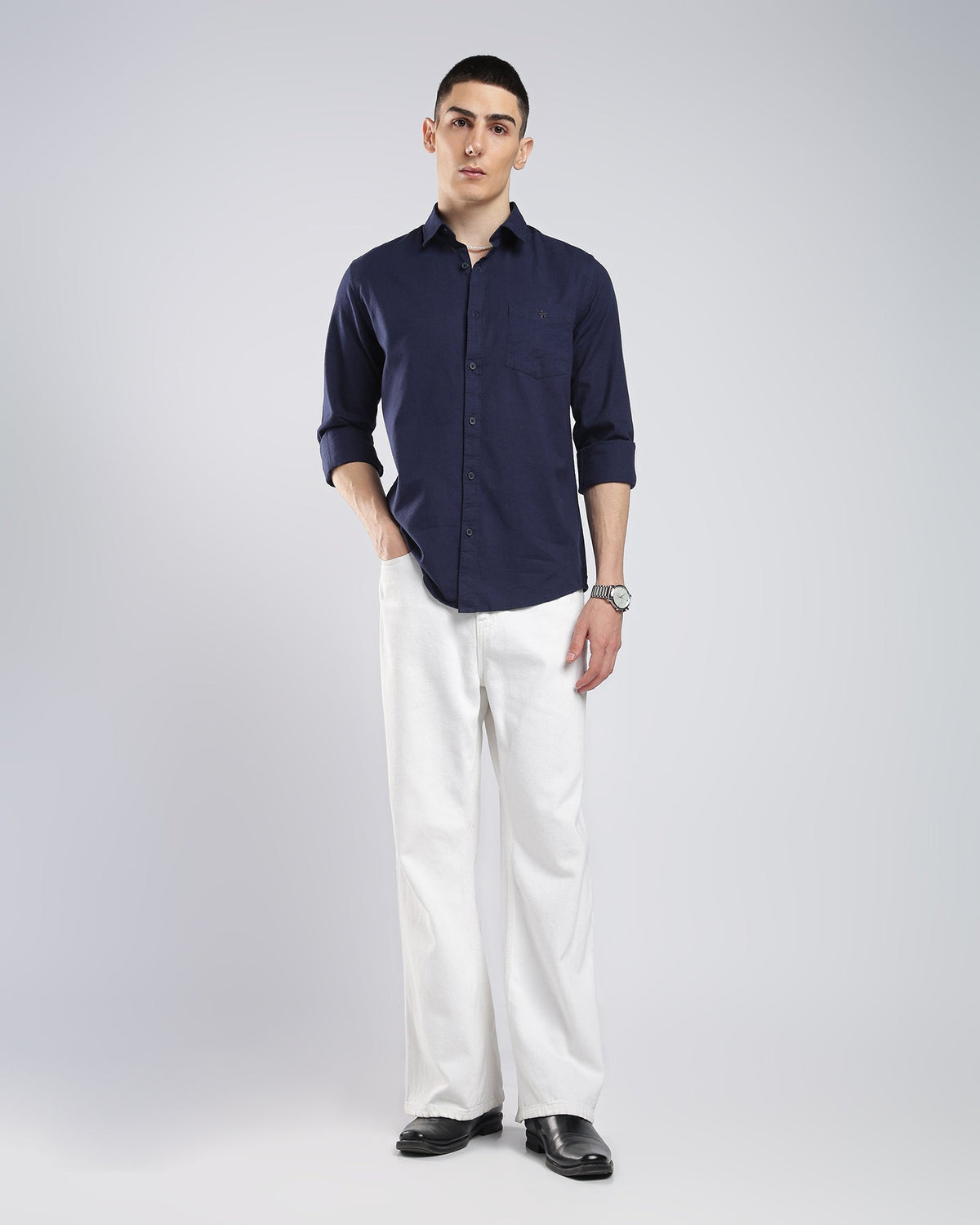 Oxford Cotton Shirt – Blue – detail view | Caddy Couture