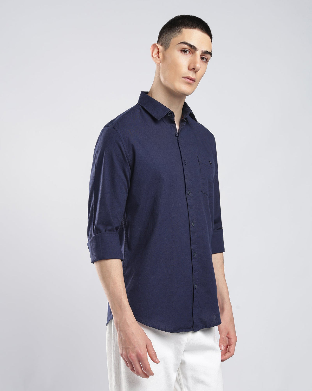 Oxford Cotton Shirt – Blue – editorial view | Caddy Couture