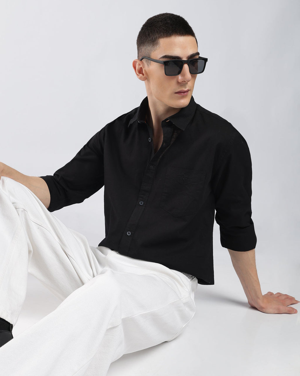 Oxford Cotton Shirt – Black – fit view | Caddy Couture