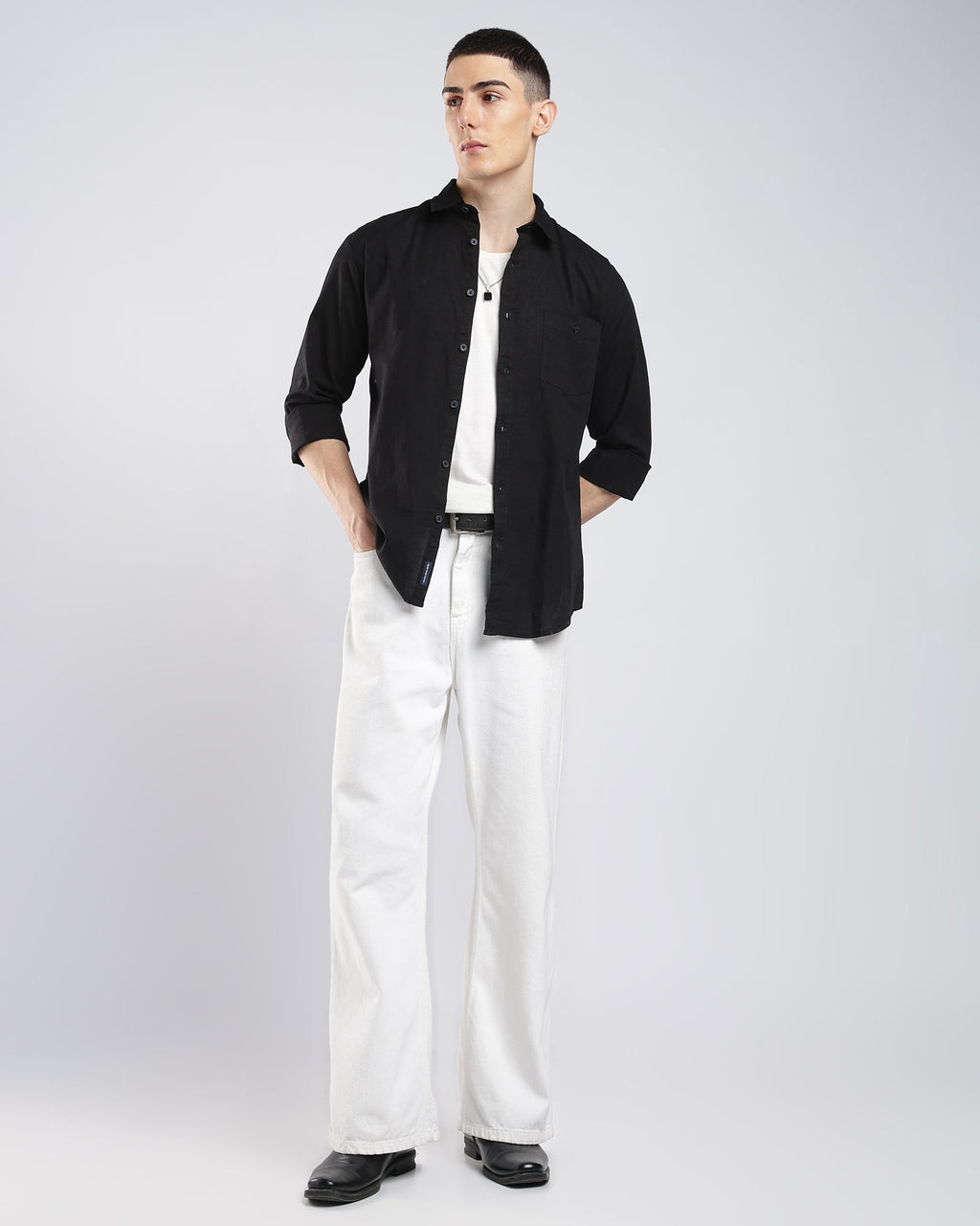 Oxford Cotton Shirt – Black – alternate angle | Caddy Couture