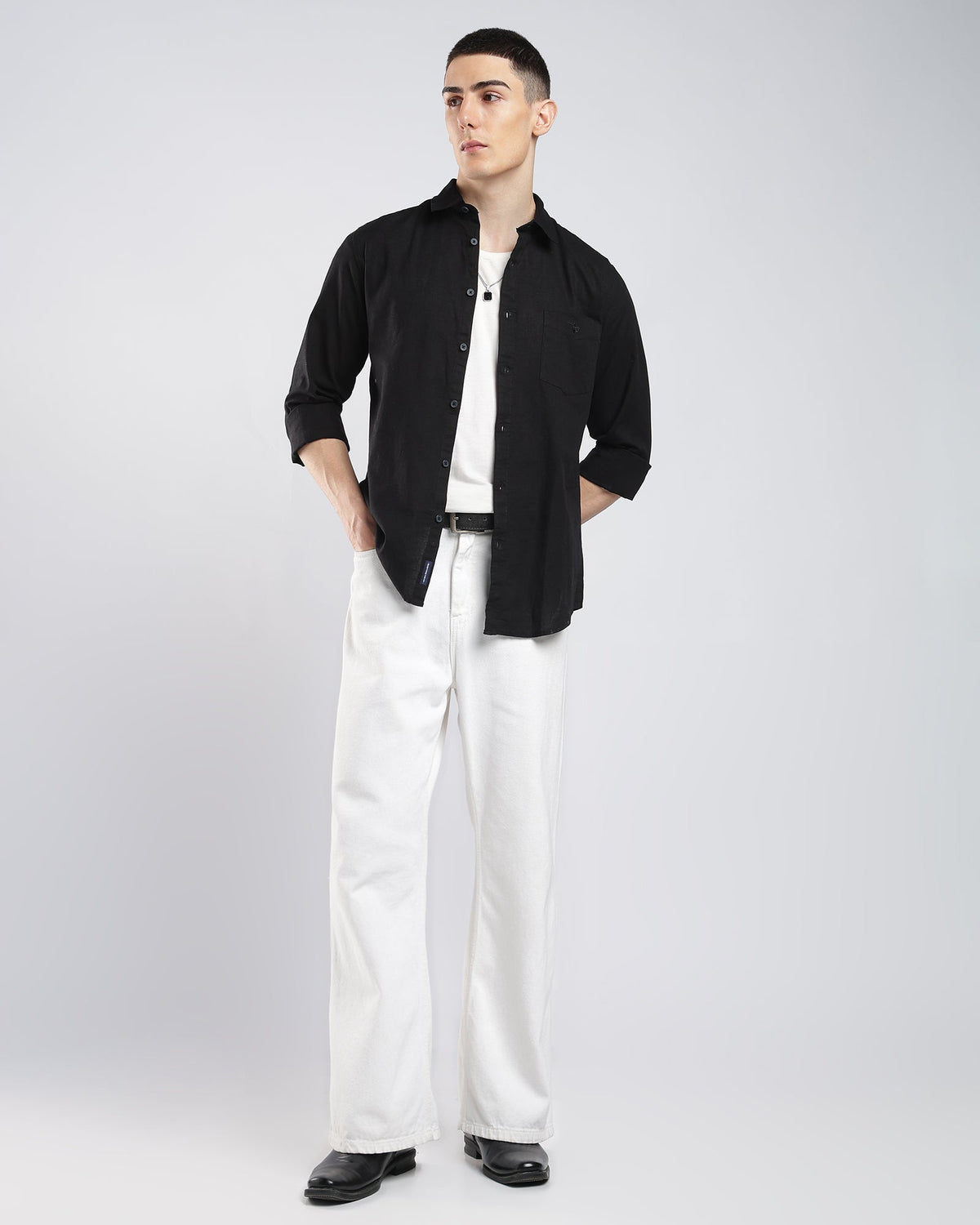 Oxford Cotton Shirt – Black – alternate angle | Caddy Couture