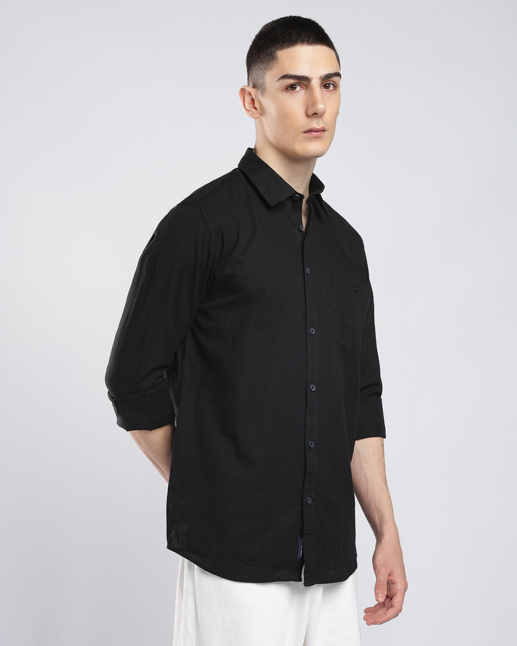 Oxford Cotton Shirt – Black – editorial view | Caddy Couture