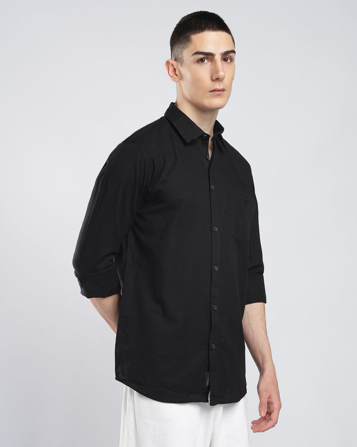 Oxford Cotton Shirt – Black – editorial view | Caddy Couture