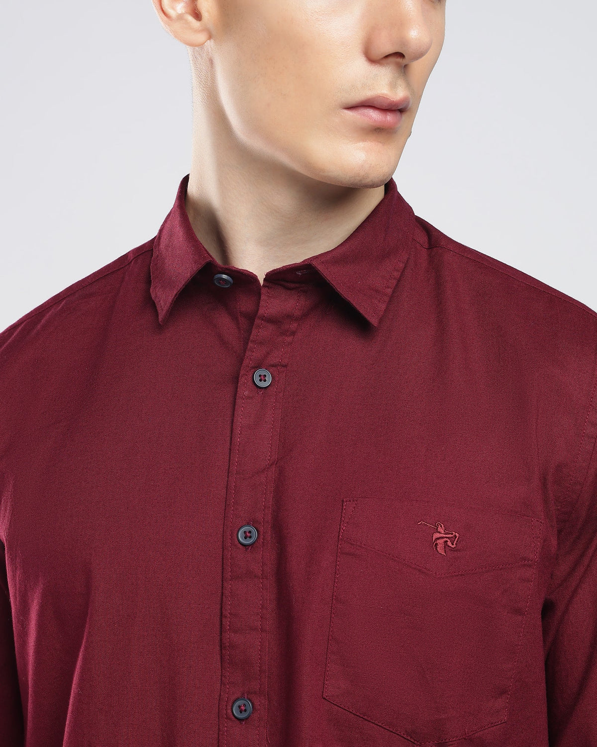 Oxford Lycra Shirt – Burgundy – alternate model view | Caddy Couture
