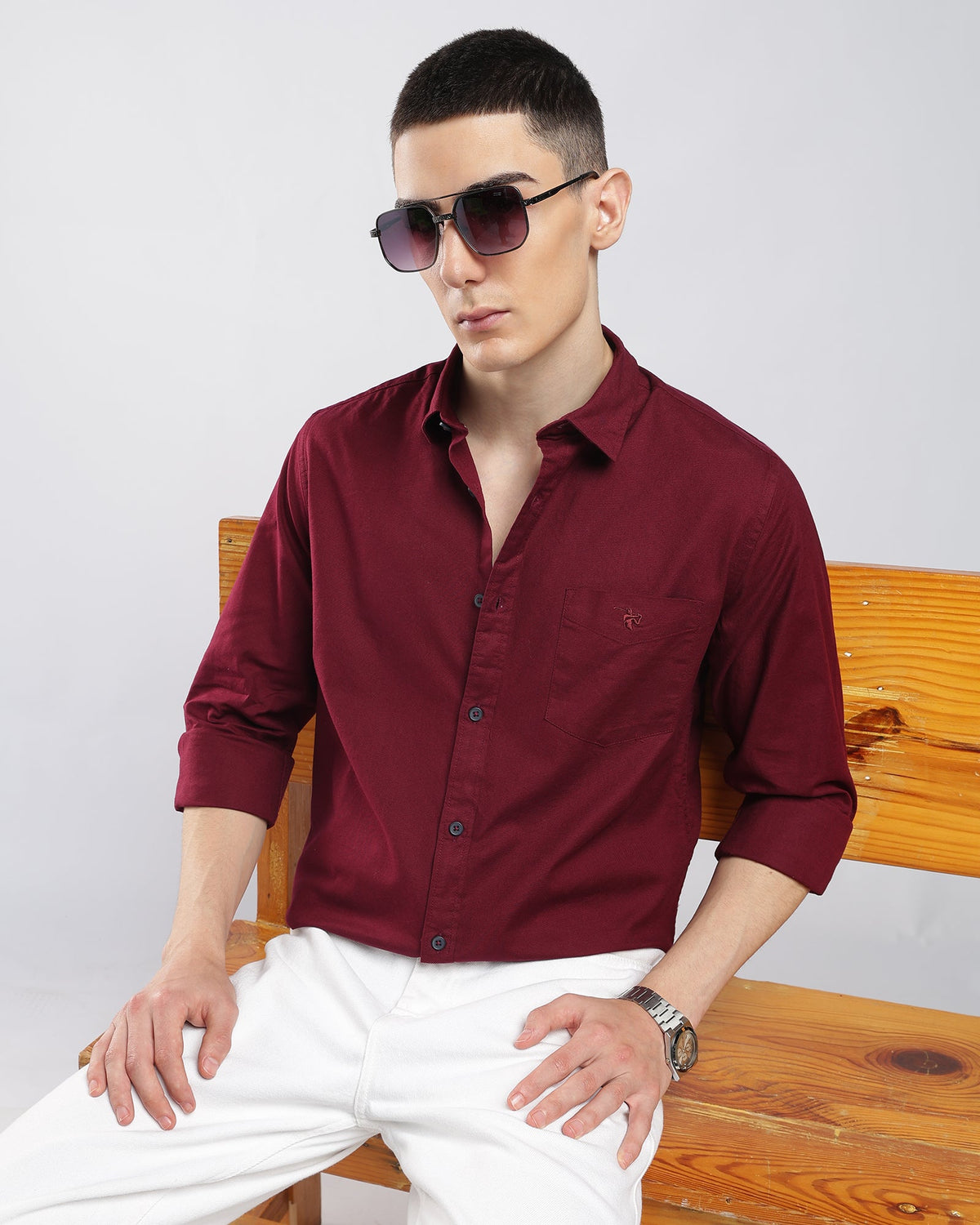 Oxford Lycra Shirt – Burgundy – alternate angle | Caddy Couture