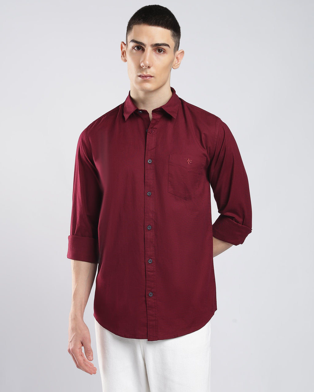 Oxford Lycra Shirt – Burgundy – detail view | Caddy Couture
