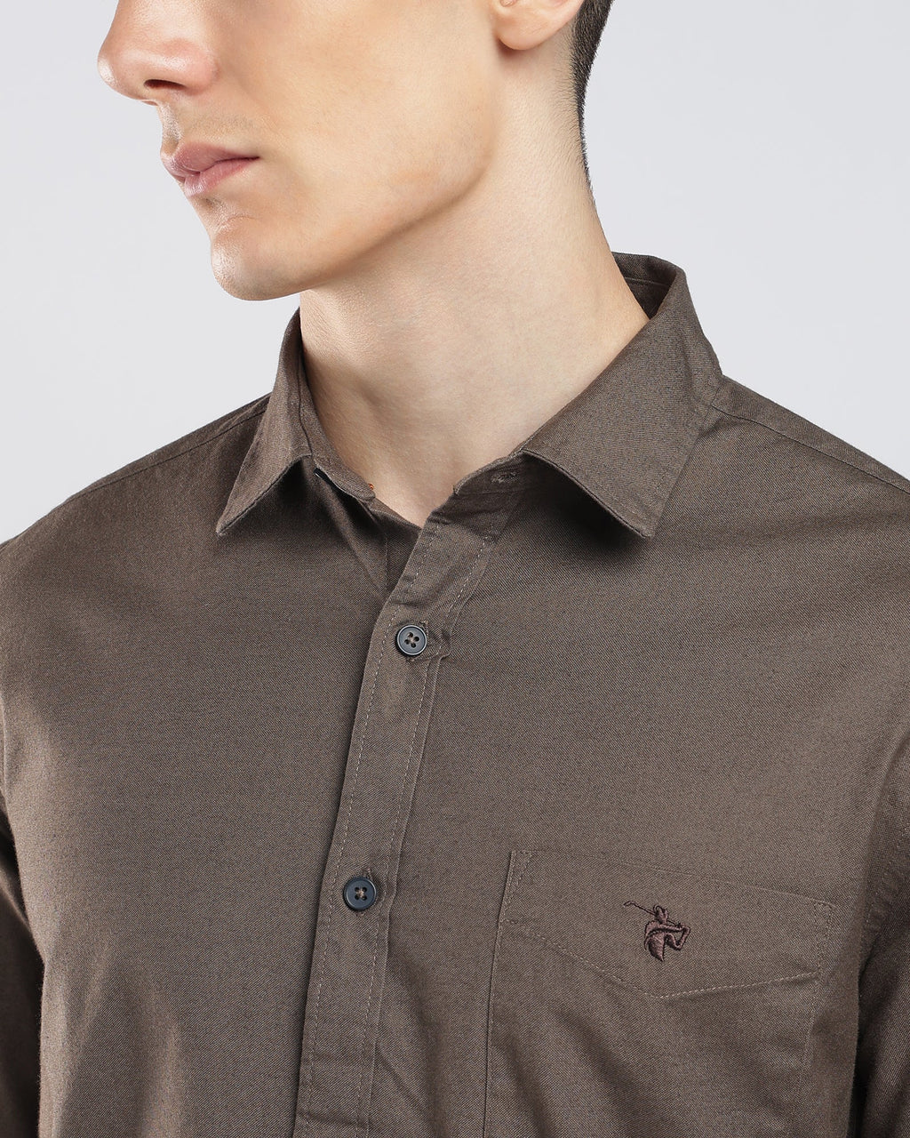 Oxford Cotton Shirt – Mocha Brown – alternate model view | Caddy Couture
