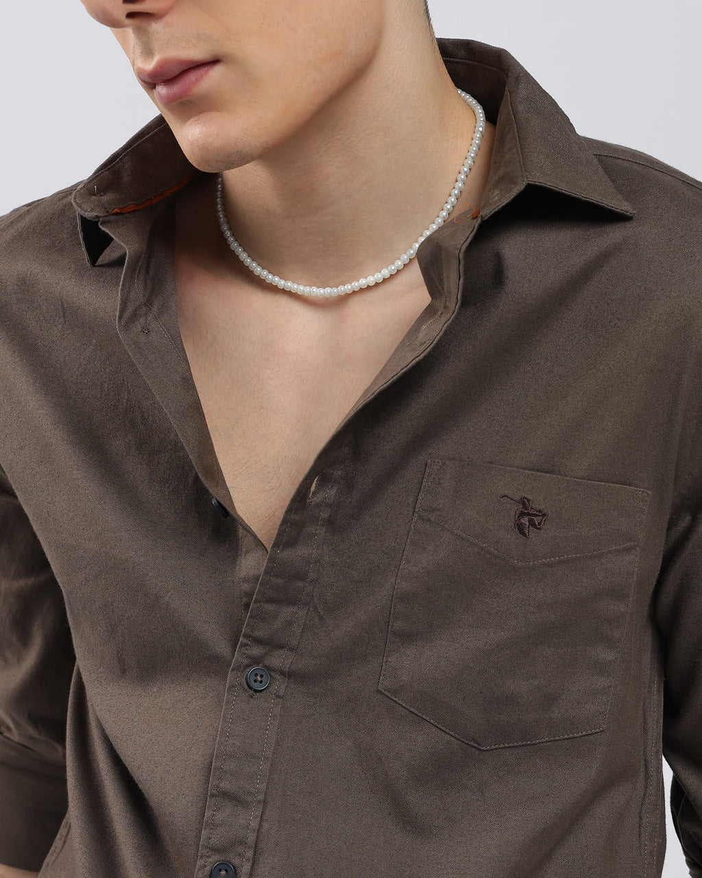 Oxford Cotton Shirt – Mocha Brown – fit view | Caddy Couture