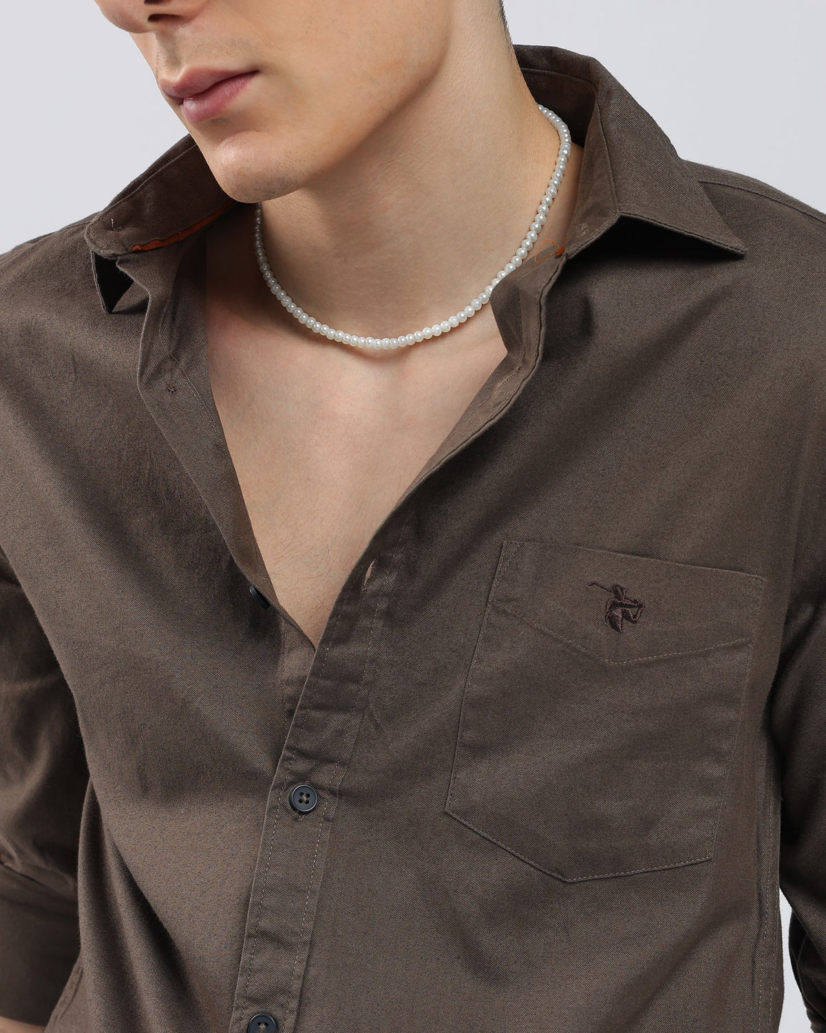 Oxford Cotton Shirt – Mocha Brown – fit view | Caddy Couture