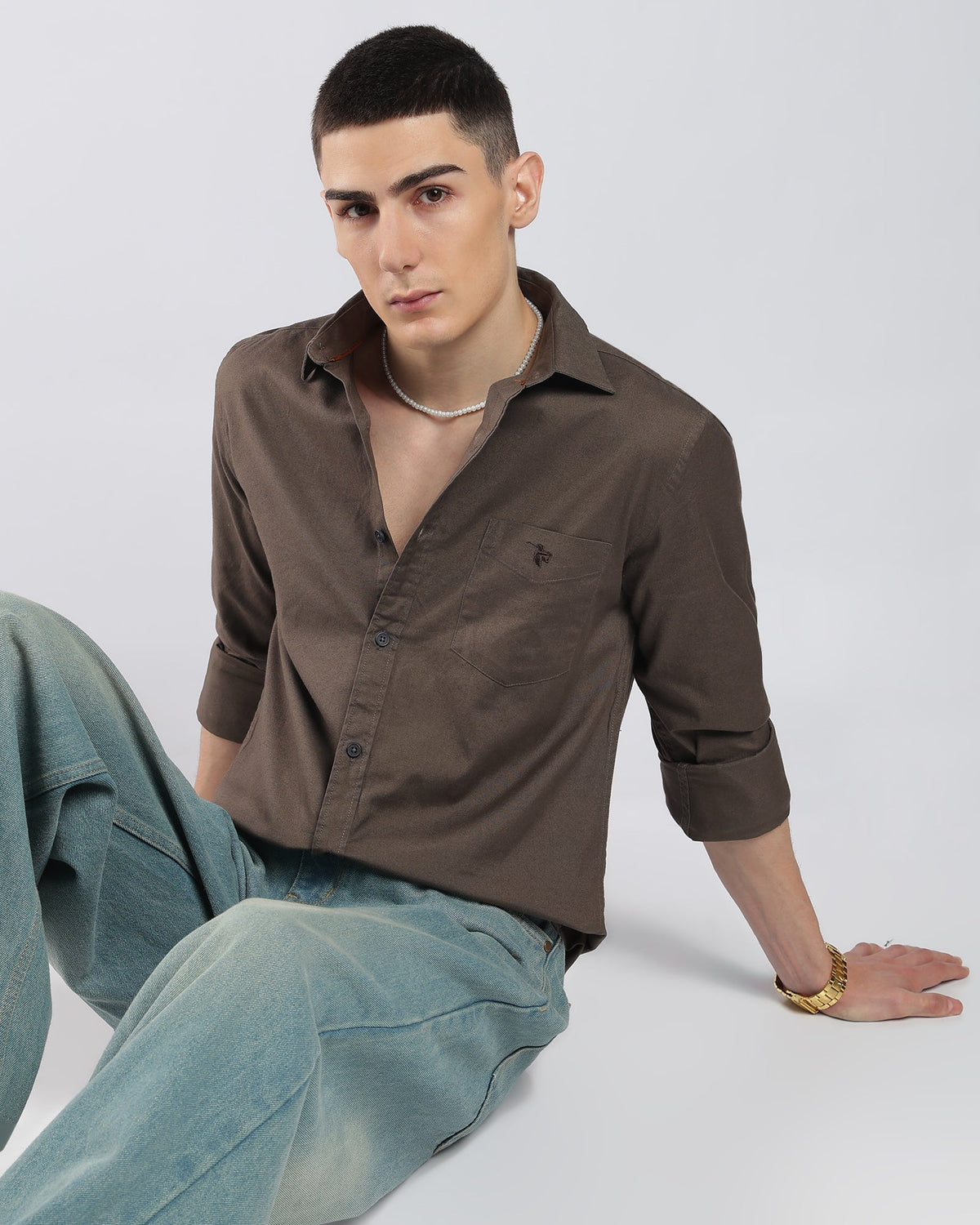 Oxford Cotton Shirt – Mocha Brown – alternate angle | Caddy Couture