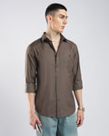 Oxford Cotton Shirt – Mocha Brown – detail view | Caddy Couture