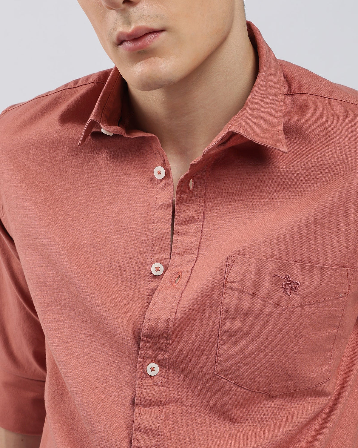 Oxford Lycra Shirt – Coral – fit view | Caddy Couture