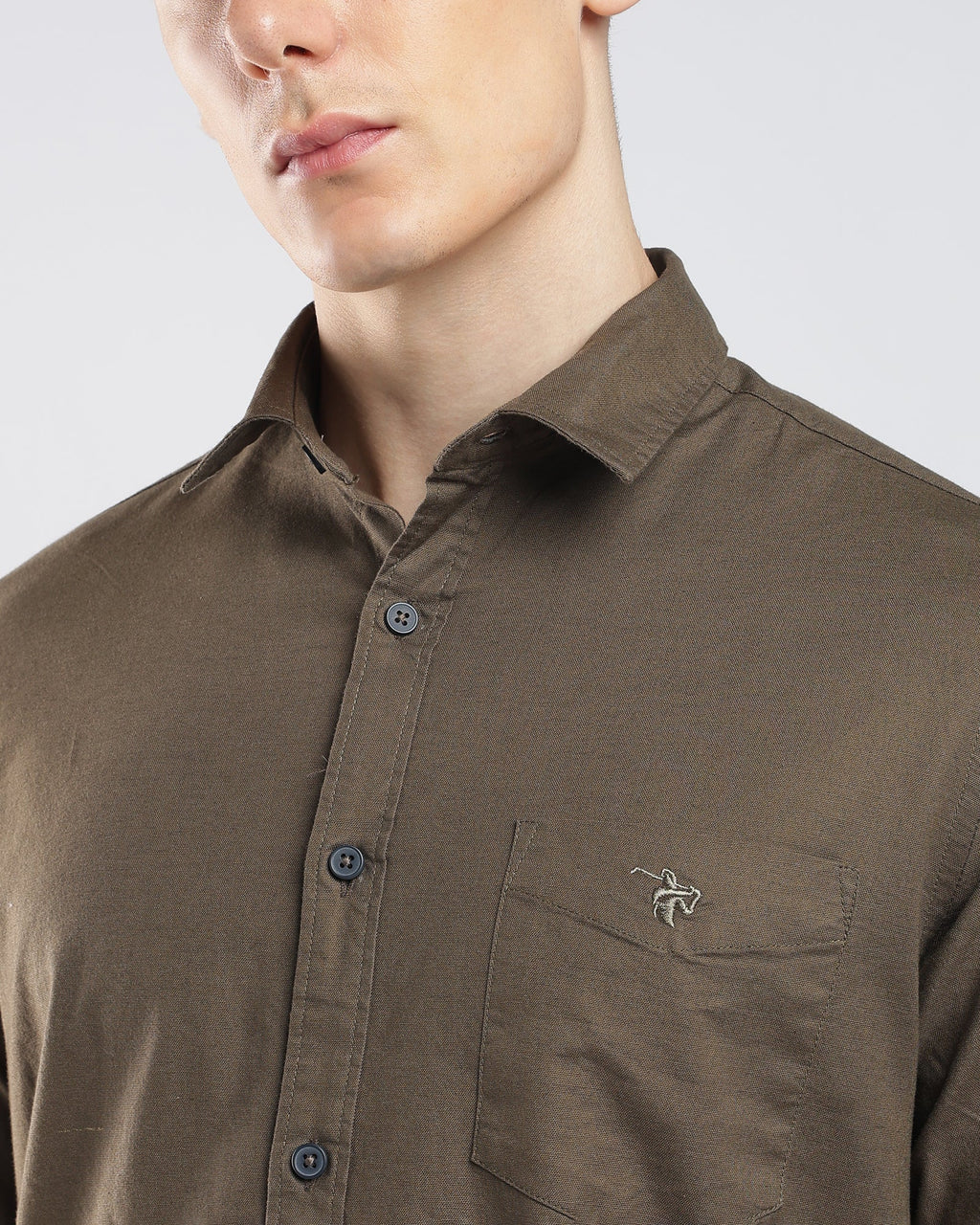 Oxford Lycra Shirt – Dark Brown – fit view | Caddy Couture
