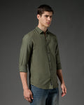 Linen Shirt – Olive Green – detail view | Caddy Couture