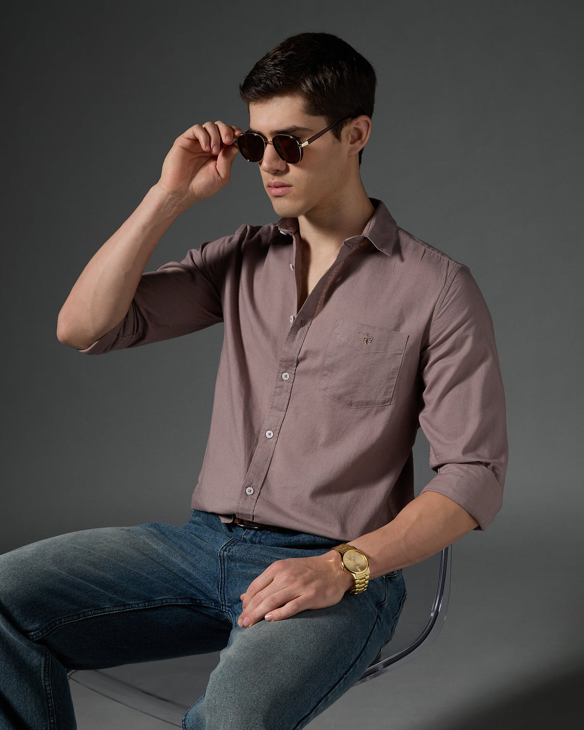 Cotton Linen Blend Shirt – Dusty Mauve – alternate angle | Caddy Couture