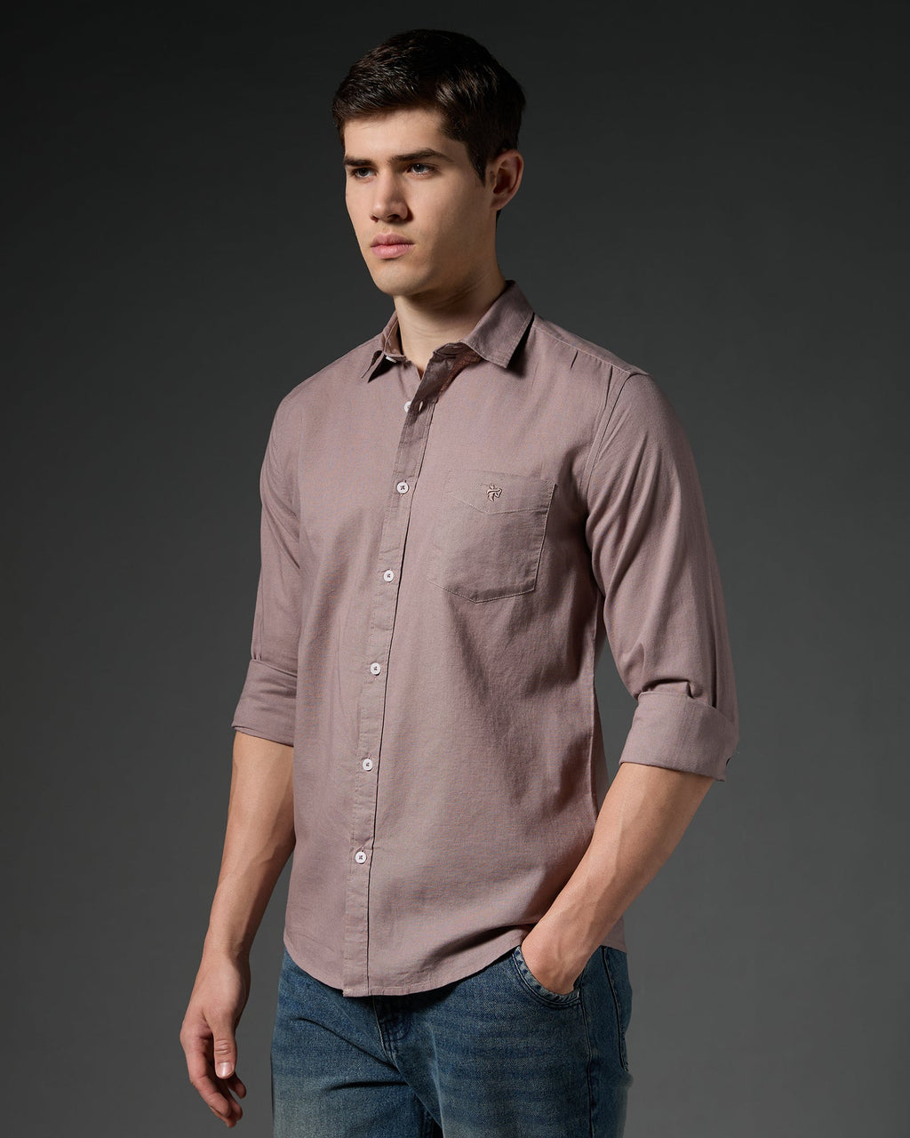 Cotton Linen Blend Shirt – Dusty Mauve – detail view | Caddy Couture