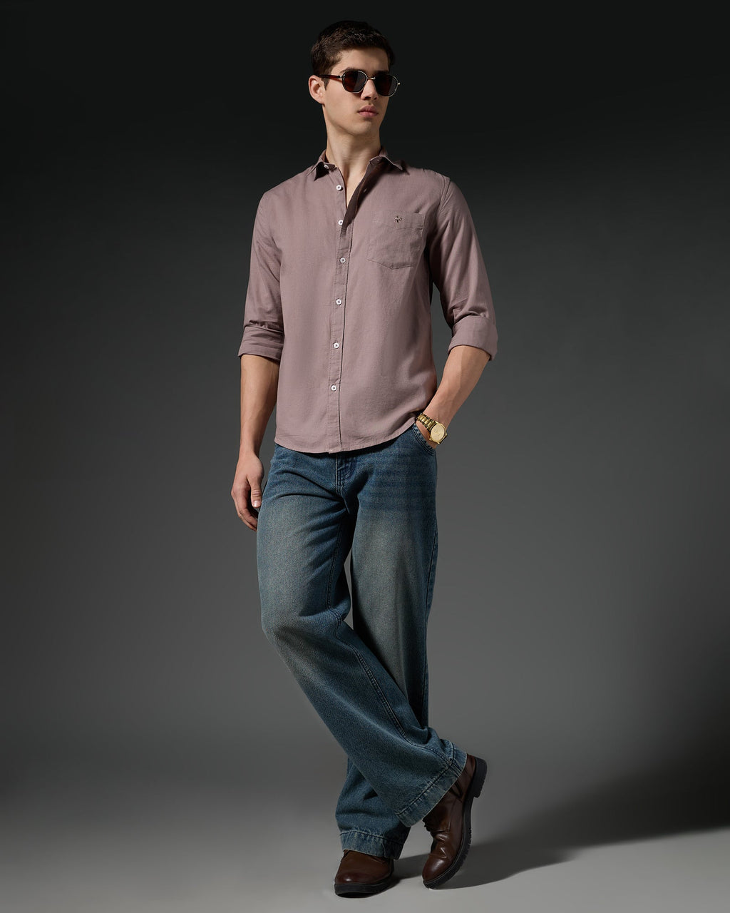 Cotton Linen Blend Shirt – Dusty Mauve – editorial view | Caddy Couture